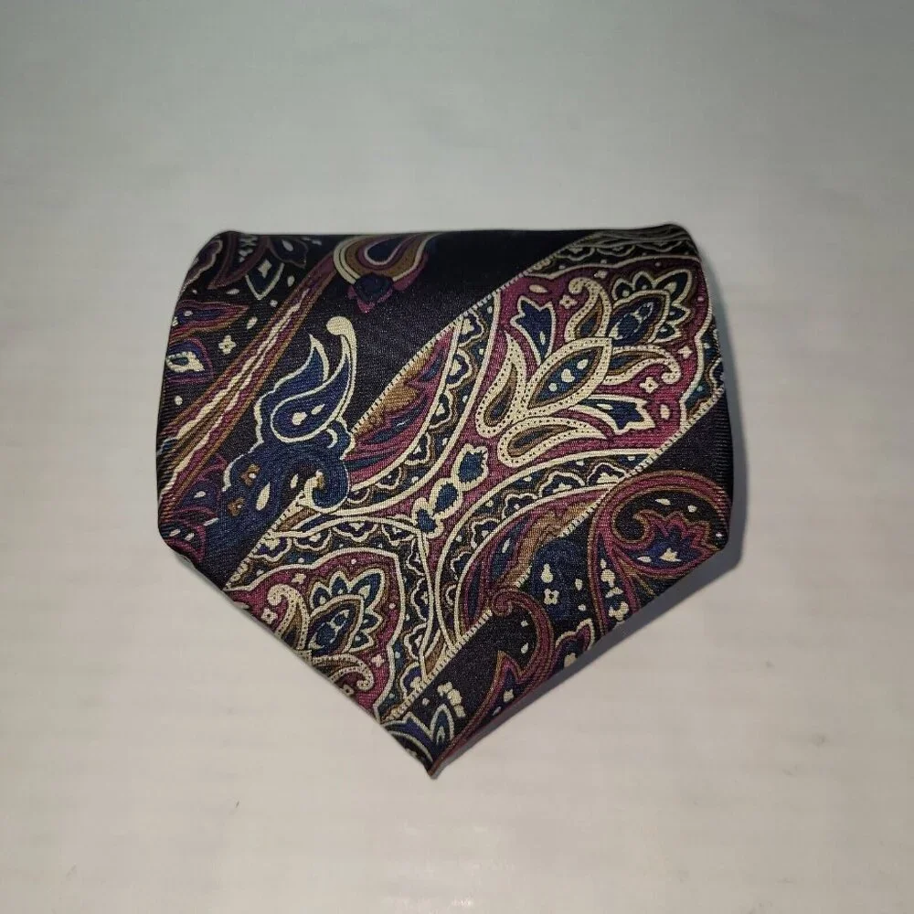 Robert Stock Tie Mens One Size Paisley Print Silk Handmade Necktie Preppy Office